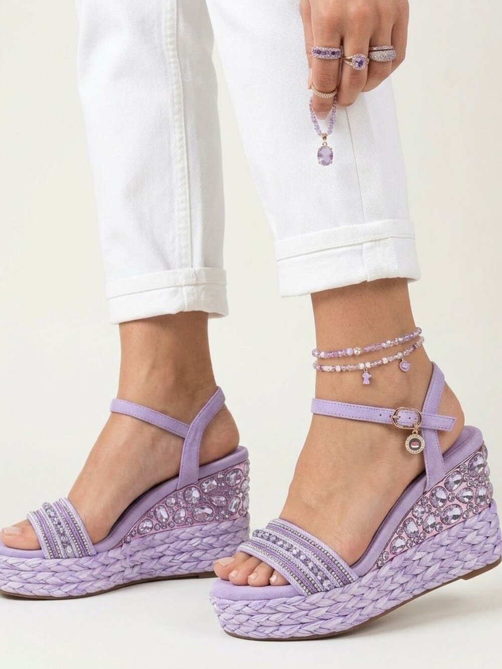 Lavender Jewel Wedge Sandals